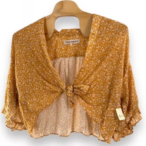 Free People Calisto Bed Jacket in Honey/Gold Tie Front Top | NEW/NWOT!!💛💛 - Picture 3 of 12